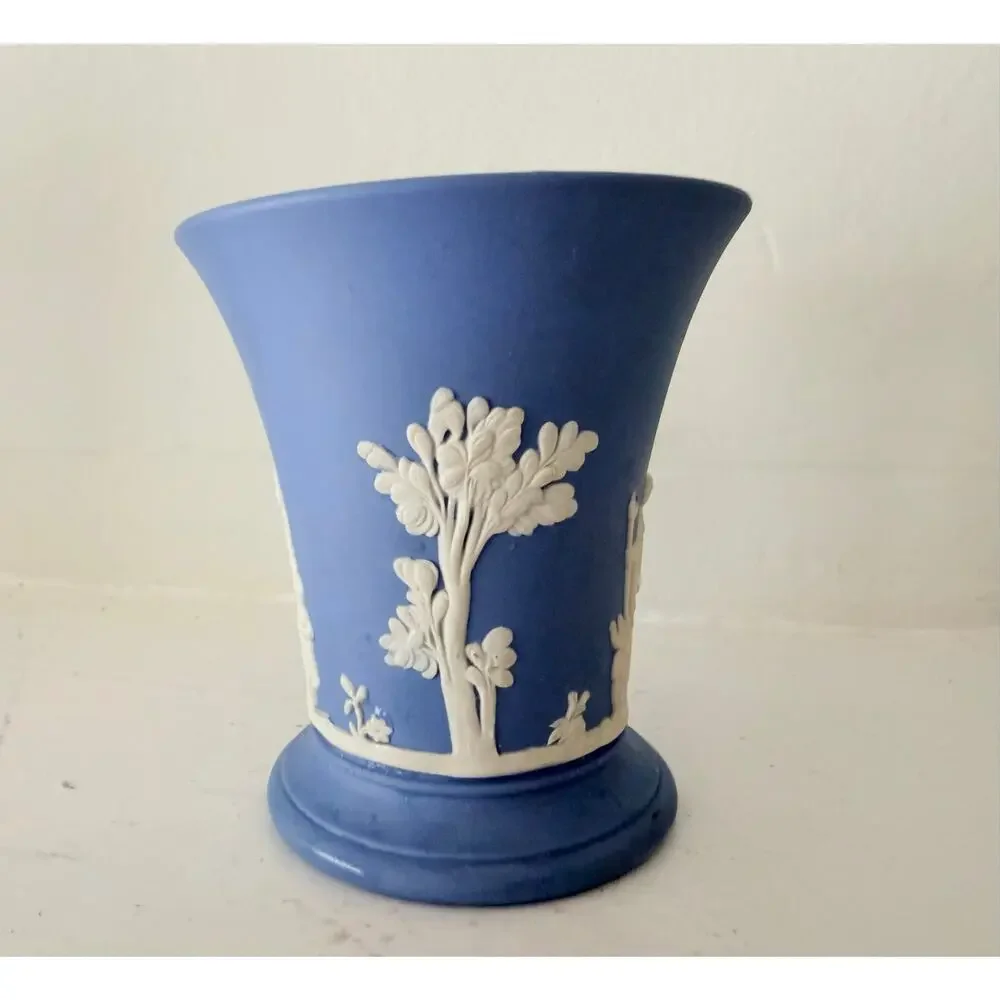 Wedgwood Jasperware Blue Vase White Classical Relief Small Urn England